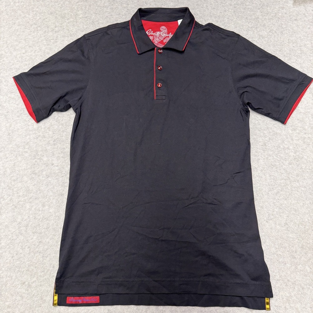 Robert Graham Polo Shirt Mens Small Black Red Trim Classic Fit Cotton Casual Top